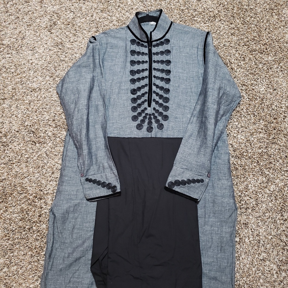 Men Grey & Black Shalwar Kameez Designer